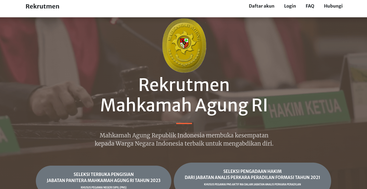 Gambar tampilan portal rekrutmen Mahkamah Agung RI