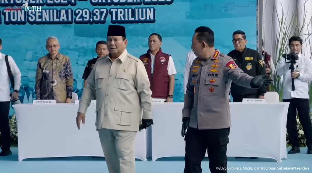 Pemusnahan 214,84 ton narkoba senilai Rp29 triliun mendapat apresiasi PERISAI sebagai langkah tegas pemerintah lawan narkoba. (Youtube/Sekretariat Presiden)