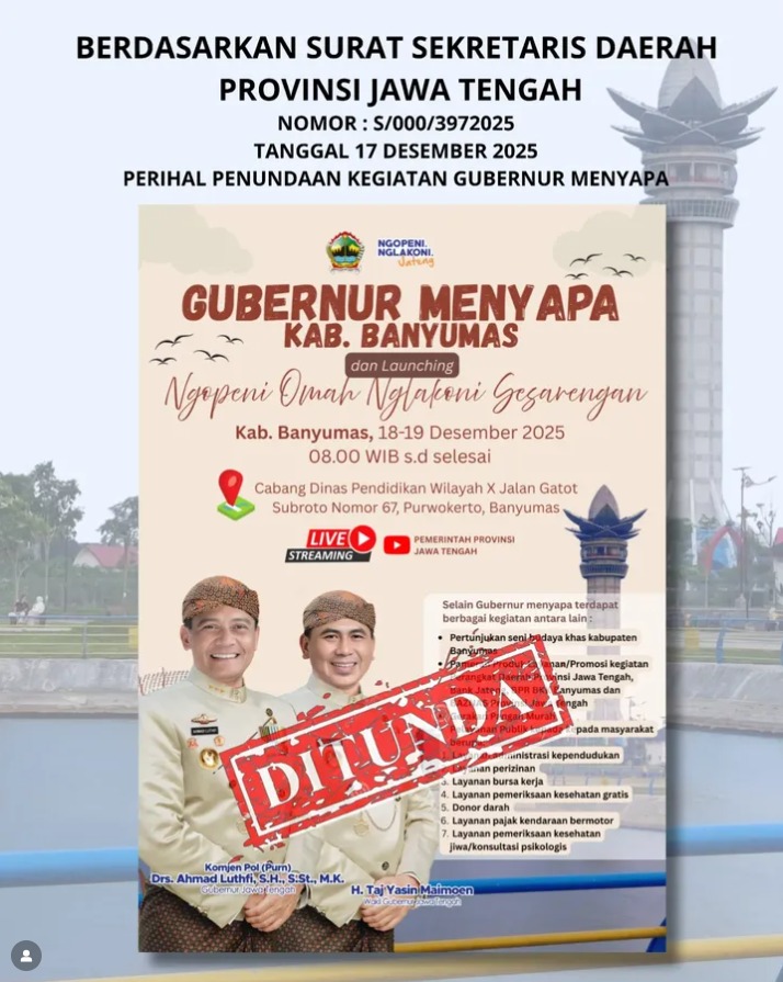 Agenda Gubernur Menyapa Banyumas Resmi Ditunda, Ini Penjelasan Lengkapnya. (Foto : Instagram @betterbanyumas)
