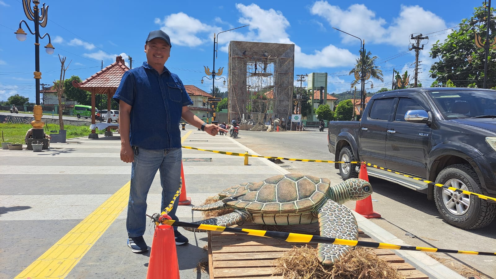 Kawasan Heritage Tugu Titik Nol Kota Lama Cilacap dihiasi ornamen kura-kura (penyu) segera diresmikan akhir tahun 2025. (Ulul Azmi).