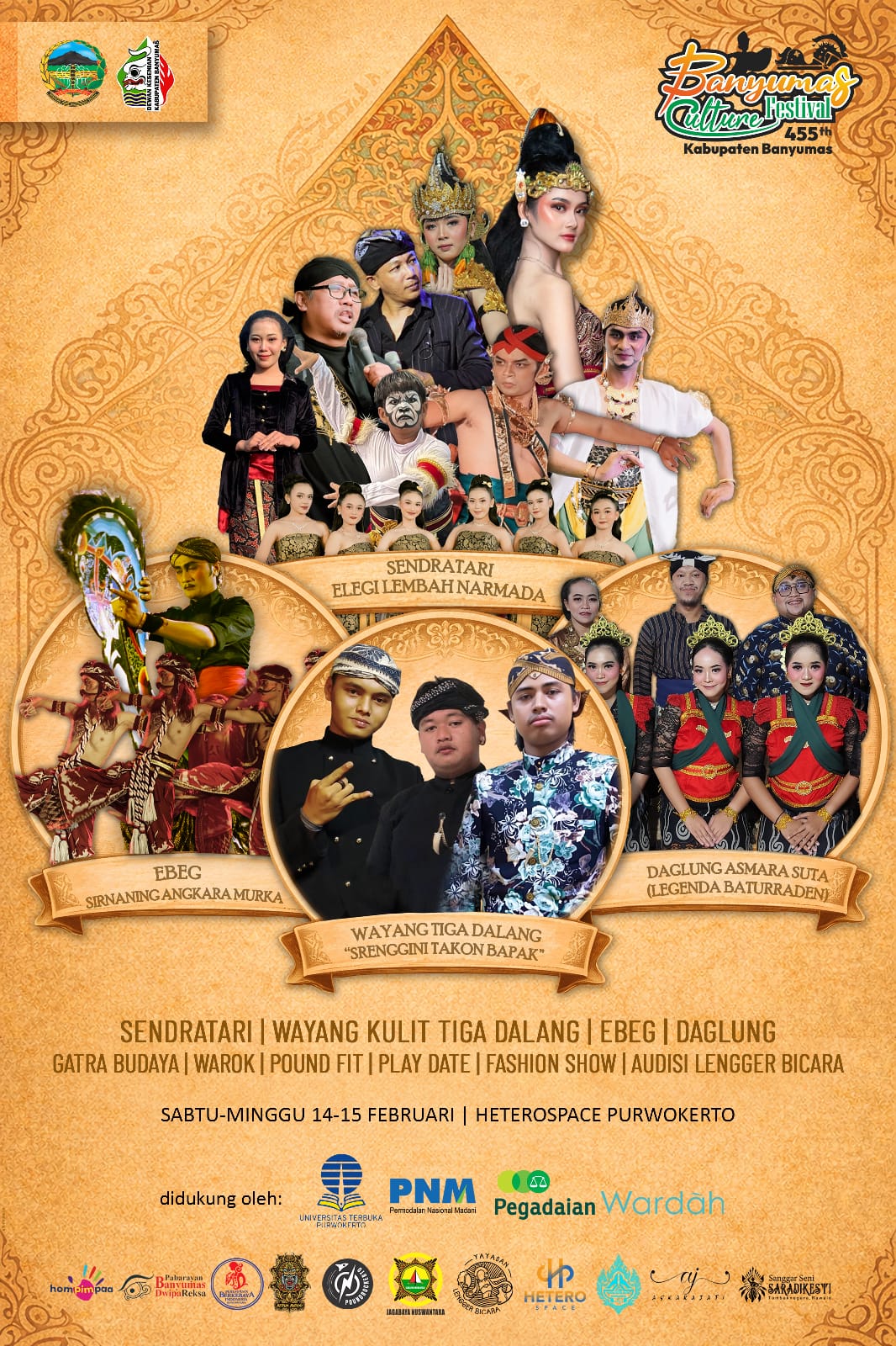 Dewan Kesenian Kabupaten Banyumas (DKKB) akan menggelar Banyumas Culture Festival selama dua hari, Sabtu–Minggu, 14–15 Februari 2026, di Heterospace Purwokerto.