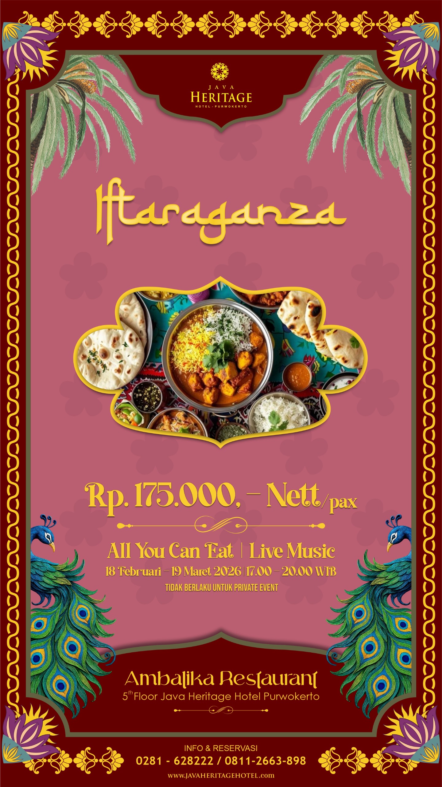 Menyambut Ramadan 1447 Hijriah, Java Heritage Hotel Purwokerto kembali menghadirkan program berbuka puasa spesial bertajuk Iftaraganza 2026 dengan konsep all you can eat.