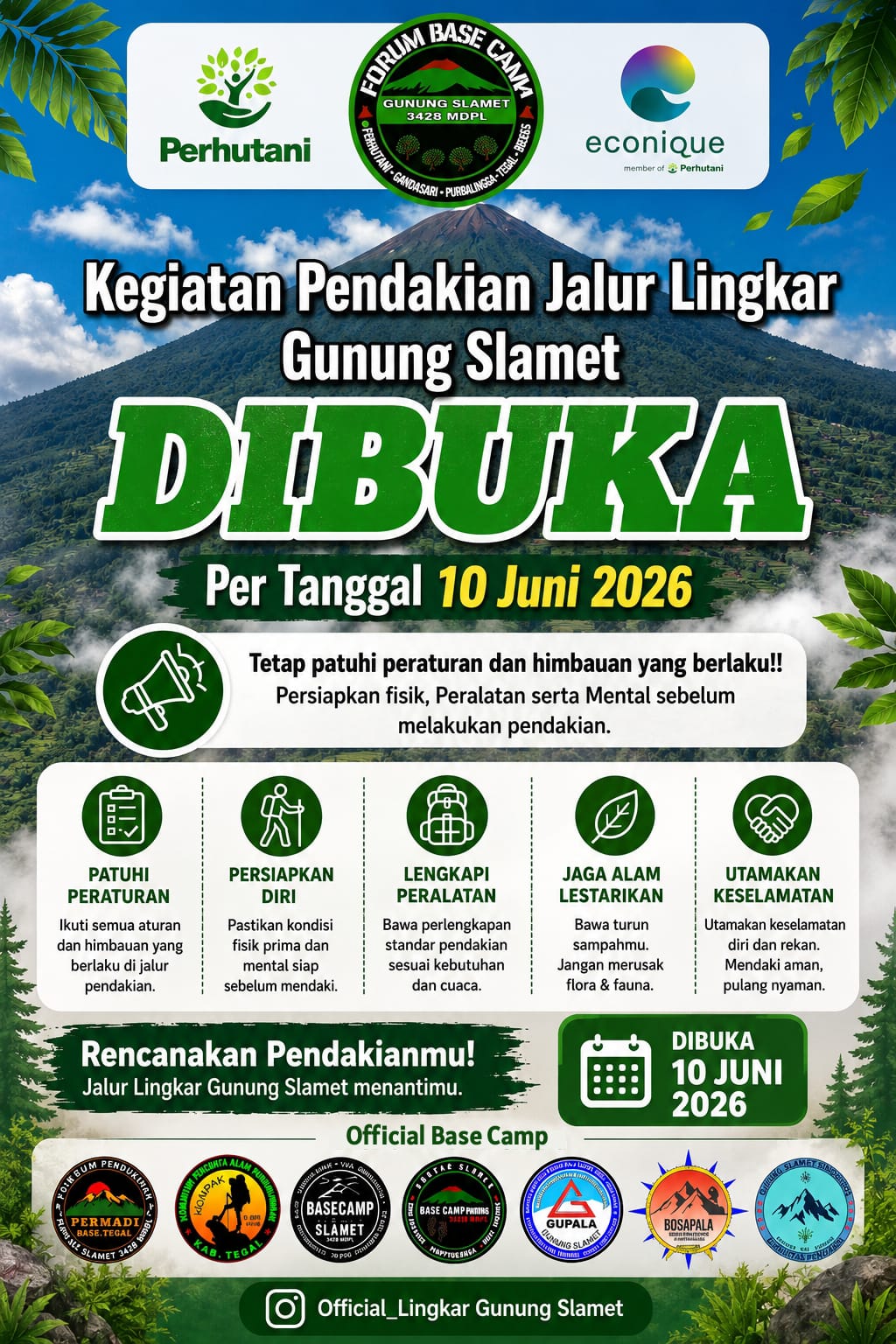 Jalur Pendakian Gunung Slamet dibuka