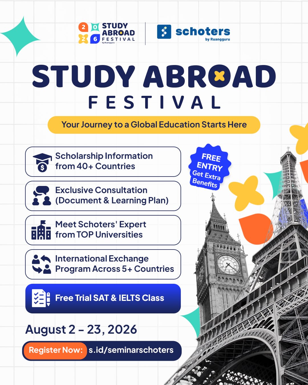 Study Abroad Festival 2026 hadir di Purwokerto pada 16 Agustus 2026. 
